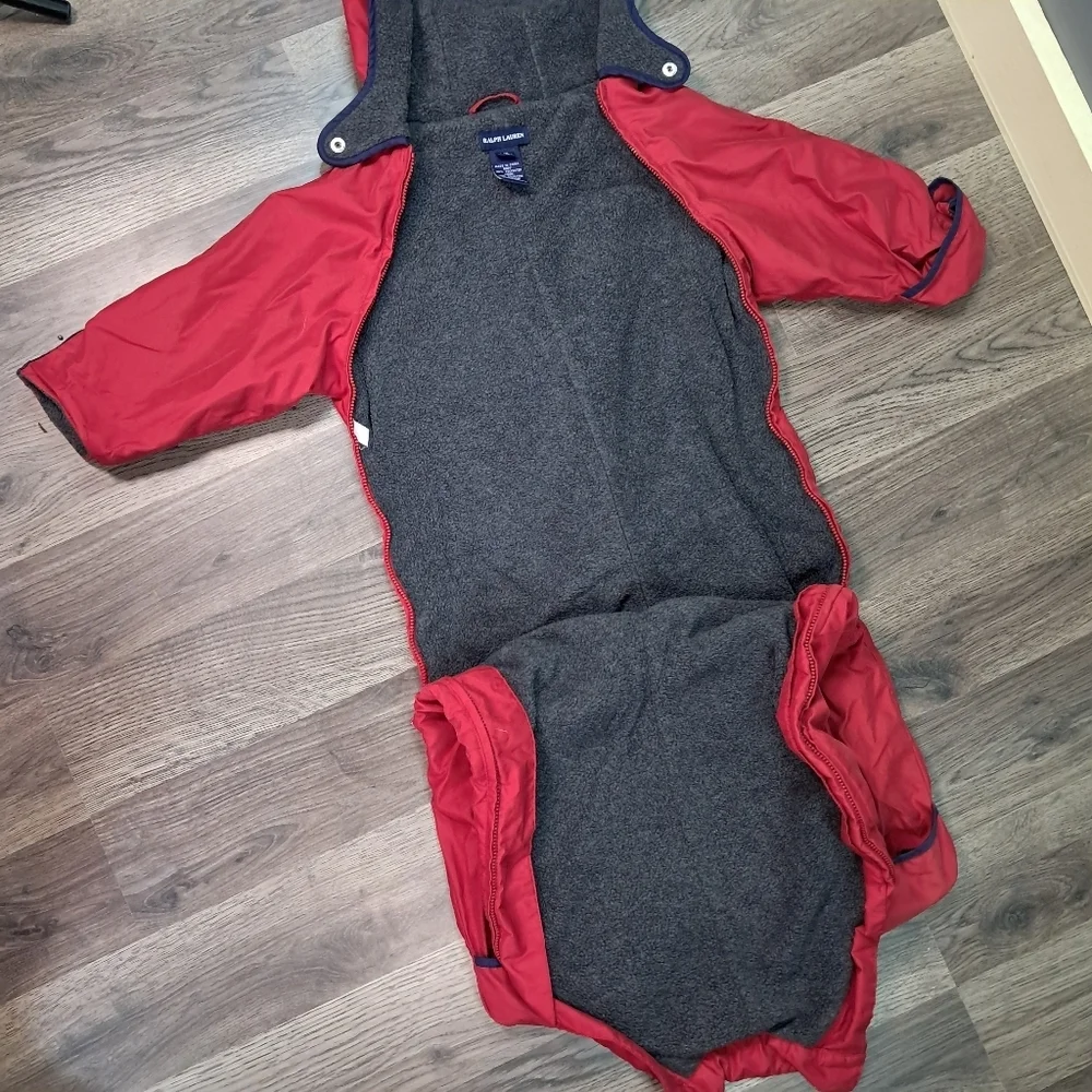 Ralph Lauren Hooded Red Fleece Linned Snowsuit Size 12-24 Months